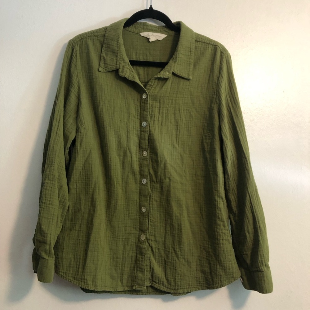 Magnolia Grace Womens Size L Blouse 100% Cotton Green